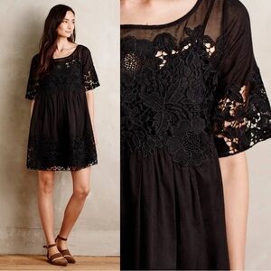 Holding Horses • Anthro Magnolia Lace Dress black cotton Vincennes Swing mini